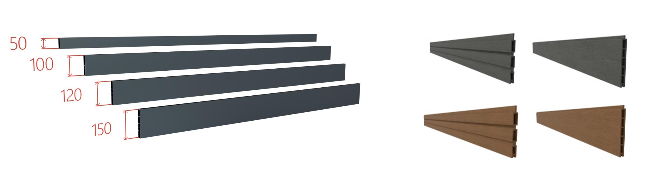 Dostupné výšky hliníkových a wpc lamiel