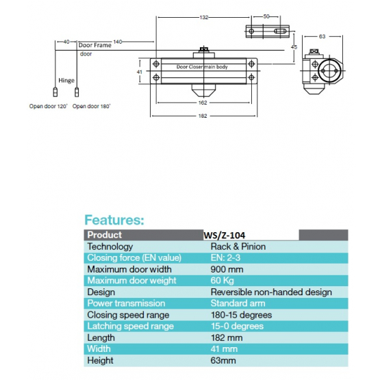Samozatvárač dverí EN 1154 AISI304 hydraulický - detail 1 - detail 1