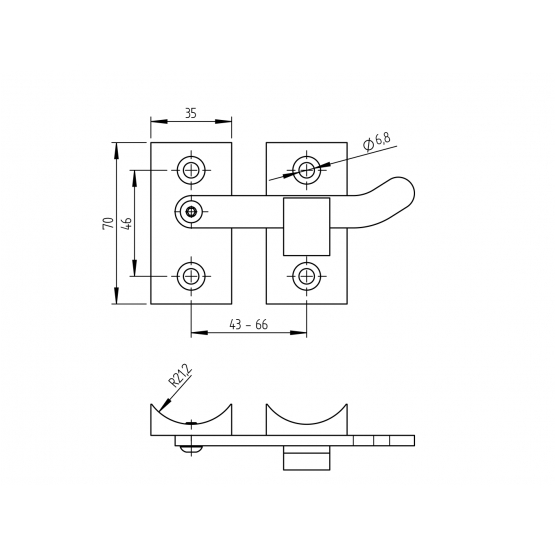Bránový obrtlík INOX, AISI 316, D42, L=70mm - detail 2 - detail 2