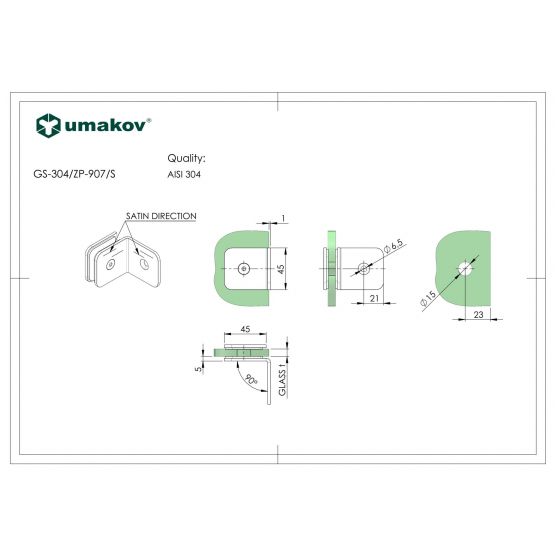 Zasklenie pevne - držiak skla, AISI 304, T 8-10 mm - detail 3 - detail 3