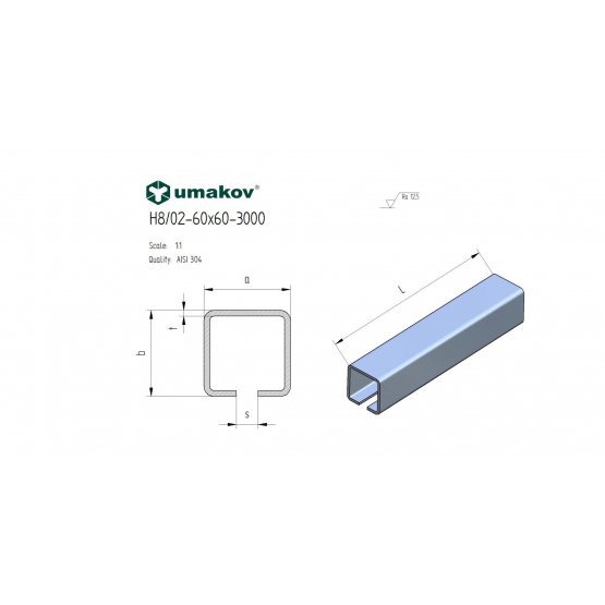Profil vodiaci spodný INOX, 58x58x3mm, L3m - detail 2 - detail 2