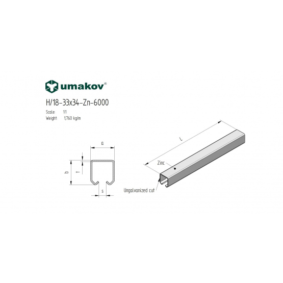 Profil vodiaci závesný Zn, 33x34x2mm, L6m - detail 2 - detail 2