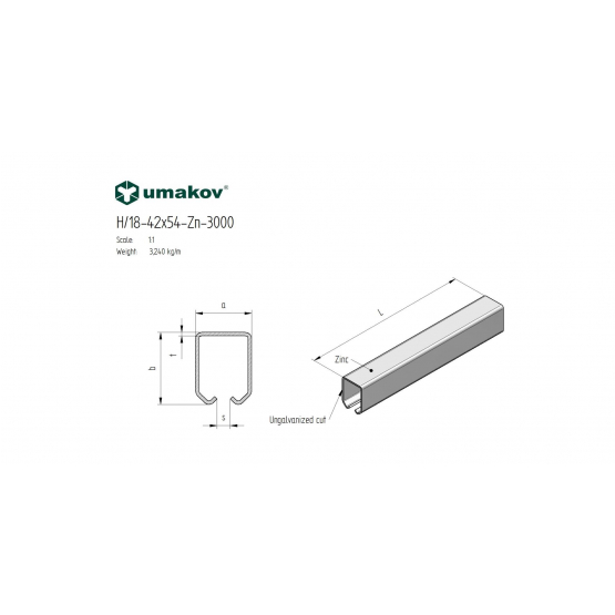 Profil vodiaci závesný Zn, 42x54x2,5mm, L3m - detail 1 - detail 1