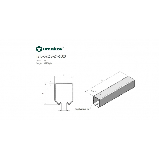 Profil vodiaci závesný Zn, 57x67x3mm, L6m - detail 2 - detail 2