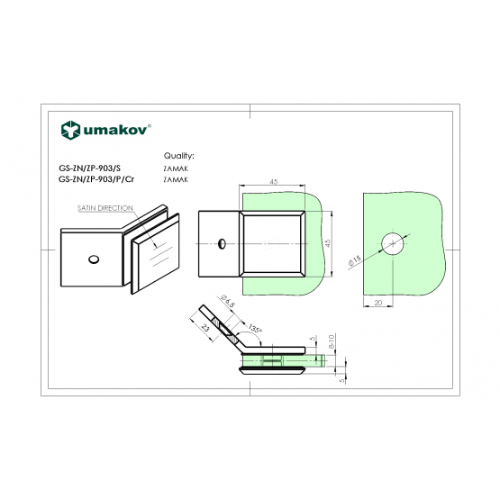 Zasklenie pevne - držiak skla, 135°,Zamak,T 8-10mm - detail 1 - detail 1