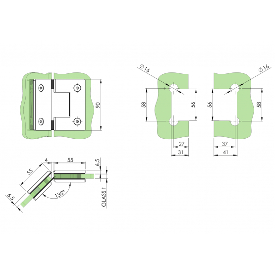 Záves pre sklenené dvere sklo/sklo 135 stup. AISI3 - detail 2 - detail 2