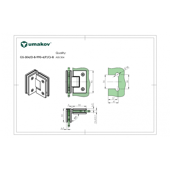 Záves pre sklenené dvere sklo/sklo +/- 90stup. AIS - detail 2 - detail 2