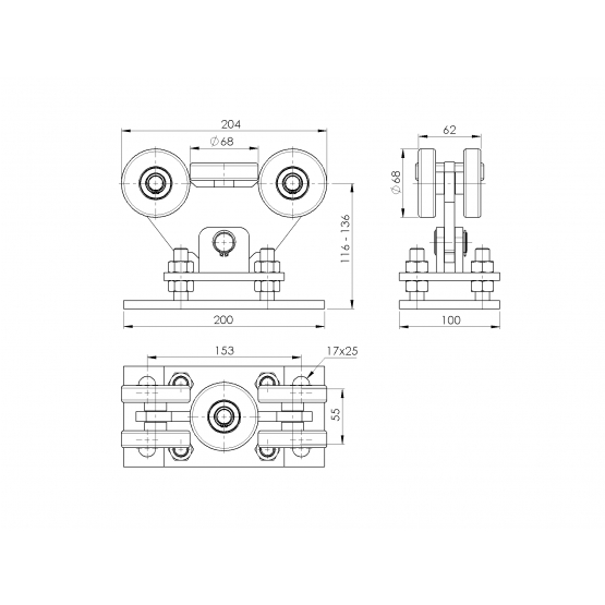 Vozík nosný Zn+NYLON, profile 80x80mm - detail 2 - detail 2