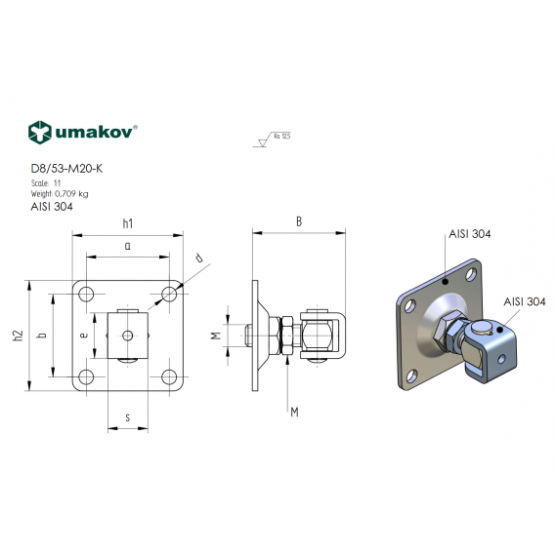 INOX záves nastav. s kotviacou prírubou M20, 100x1 - detail 2 - detail 2