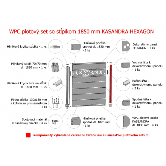 WPC plotový set so stĺpikom 1850mm KASANDRA orech HEXAGON - detail 5 - detail 5
