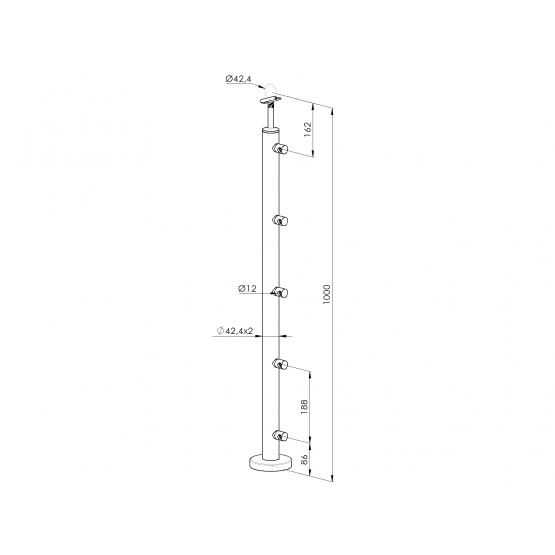 Stĺpik, vrchné kotvenie - rovné - detail 2 - detail 2