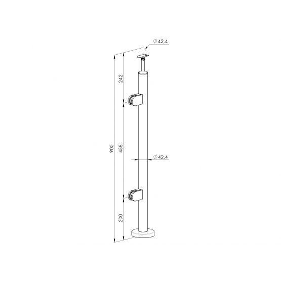 Stĺpik, vrchné kotvenie - ľavý AISI304, D42,4/2xmo - detail 2 - detail 2
