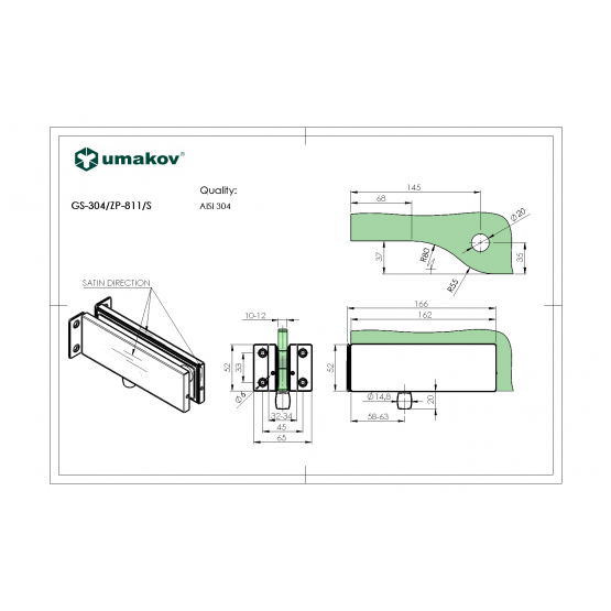 Zasklenie pevné - držiak skla s tŕňom pre záves - detail 2 - detail 2