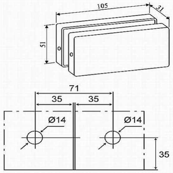Držiak sklo sklo stena AISI 304 - detail 2 - detail 2