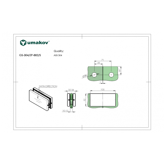 Držiak sklo sklo stena AISI 304 - detail 6 - detail 6
