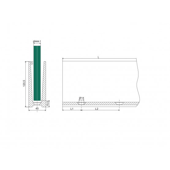 Celosklenené zábradlie-profil-vrchné kotvenie - detail 3 - detail 3