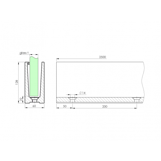 Celosklenené zábradlie-profil-vrchné kotvenie - detail 2 - detail 2