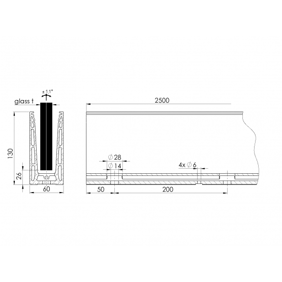 Celosklenené zábradlie-profil dutý-vrchné kotvenie - detail 1 - detail 1