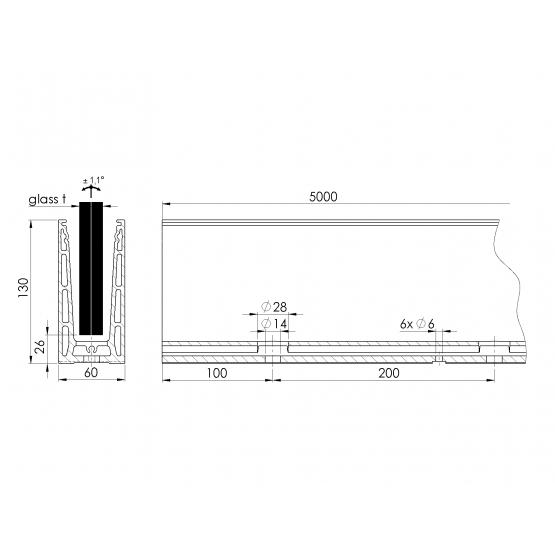 Celosklenené zábradlie-profil dutý-vrchné kotvenie - detail 2 - detail 2