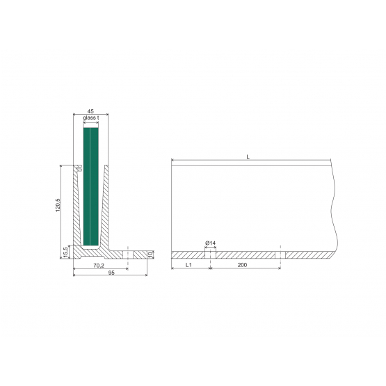 Celosklenené zábradlie-profil-vrchné kotvenie - detail 2 - detail 2
