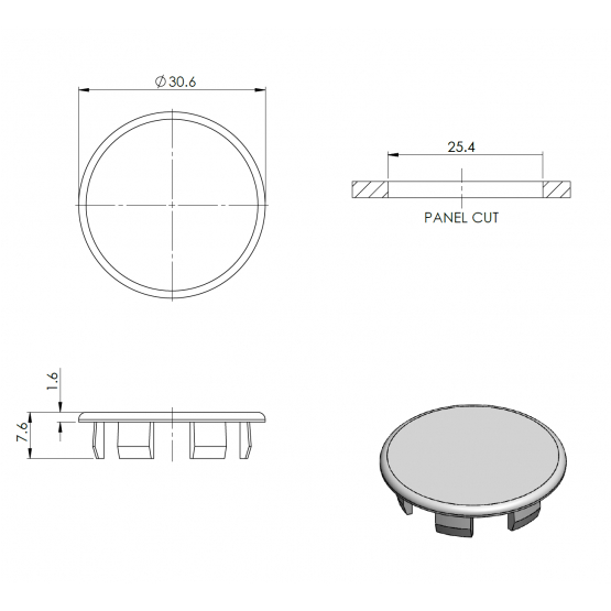 Záslepka pre AL profil, PVC, D25mm - detail 3 - detail 2