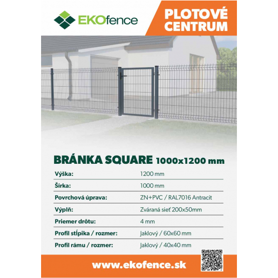 Bránka 1kr. SQUARE ZnPVC 1000x1200mm antracit - detail 3 - detail 3