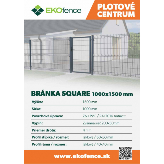 Bránka 1kr. SQUARE ZnPVC 1000x1500mm, antracit - detail 3 - detail 3