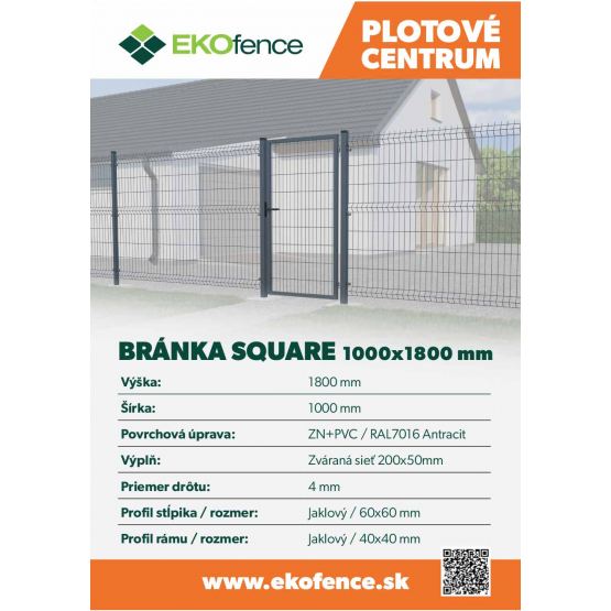 Bránka 1kr. SQUARE ZnPVC 1000x1800mm, antracit - detail 3 - detail 3