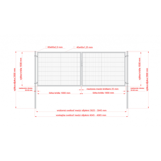Brána 2kr. 2D BOX ZnPVC 4000x1500mm RAL7016 antracit - detail 4 - detail 4