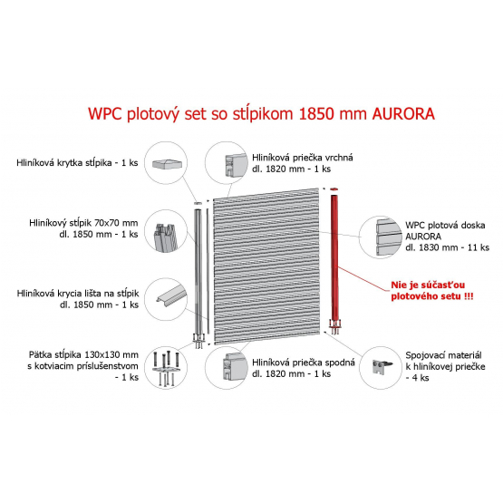 WPC plotový set so stĺpikom 1850mm AURORA hnedá - detail 1 - detail 1