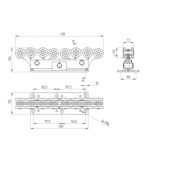 Vozík nosný-dvojitý Zn, profile 94x85mm - detail 2 - detail 2