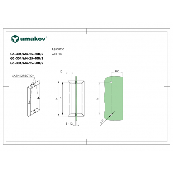 Madlo - brusený nerez AISI304, K320 - detail 1 - detail 1