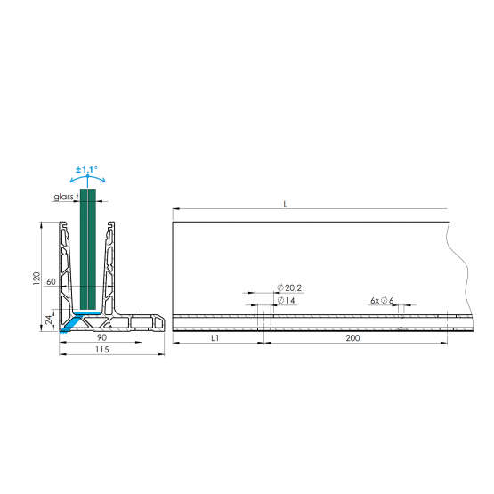 Celosklenené zábradlie-profil dutý-vrchné kotvenie - detail 2 - detail 2