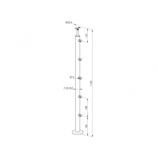 Stĺpik, vrchné kotvenie - na schodisko AISI304, D4 - detail 3 - detail 3