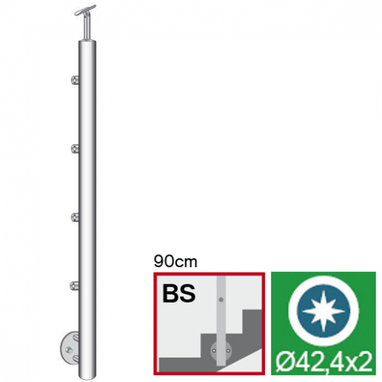 Stĺpik, bočné kotvenie - na schody AISI304, D42,4x - detail 1 - detail 1