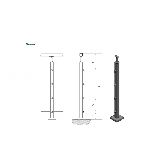 Stĺpik, vrchné kotvenie - rovné - detail 2 - detail 2