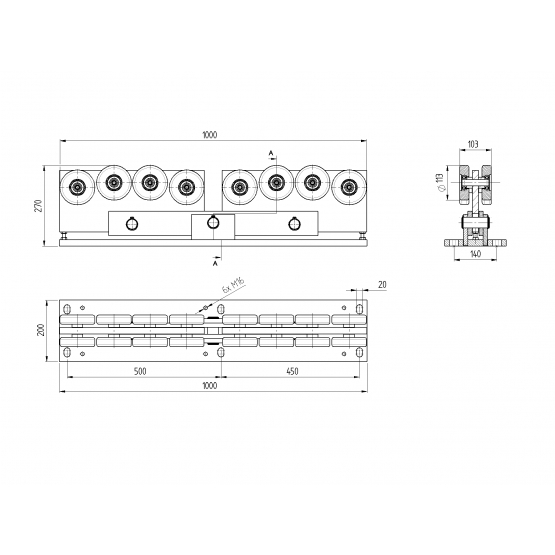 Vozík nosný-dvojitý Zn, profile 136x142mm - detail 2 - detail 2