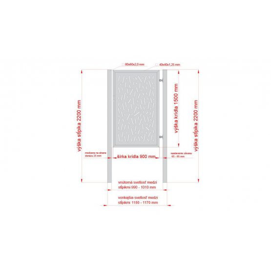 Dizajnová bránka PINA 1kr. 1000x1500mm antracit so stĺpikmi - detail 2 - detail 2