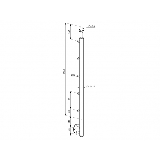 Nerezový stĺpik, bočné kotvenie - rovné - detail 2 - detail 2