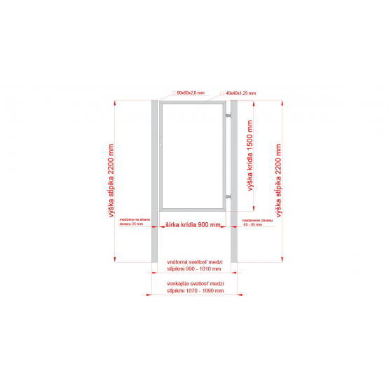 Rám pre jednokrídlovú bránku 1000x1500mm oceľový so stĺpikmi - detail 1 - detail 1