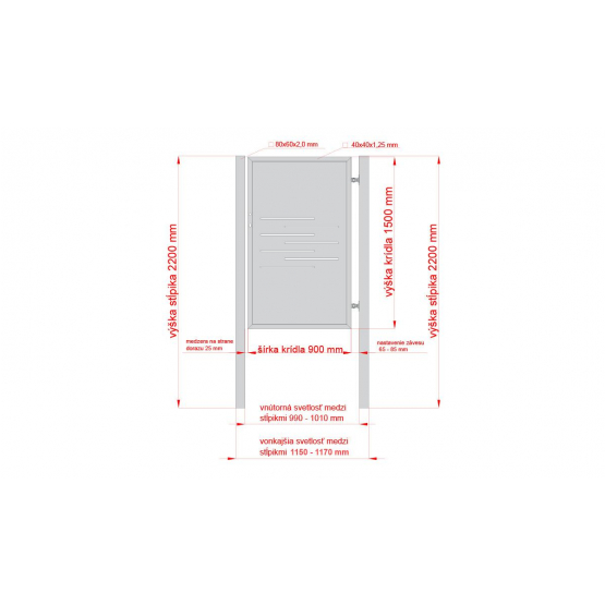 Dizajnová bránka LINE 1kr. 1000x1500mm čierna matná so stĺpikmi - detail 1 - detail 1