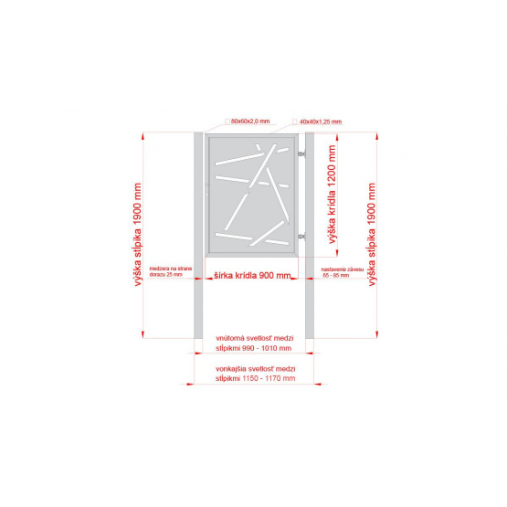 Dizajnová bránka HALEN 1kr. 1000x1200mm čierna matná so stĺpikmi - detail 2 - detail 2