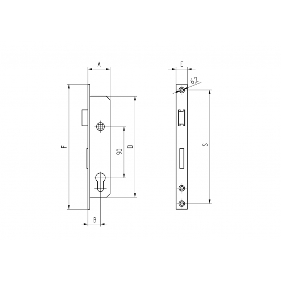 Zámok pre cylin.vložku do JP profilu 40x40mm predná lišta nerez - detail 2 - detail 2