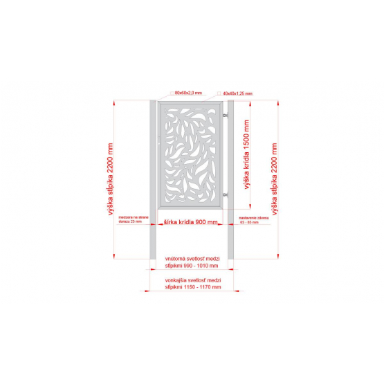 Dizajnová bránka FLORA 1kr. 1000x1500mm antracit so stĺpikmi - detail 3 - detail 3