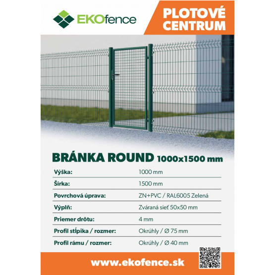 Bránka 1kr. ROUND ZnPVC 1000x1500mm, D75mm, zelená - detail 2 - detail 2