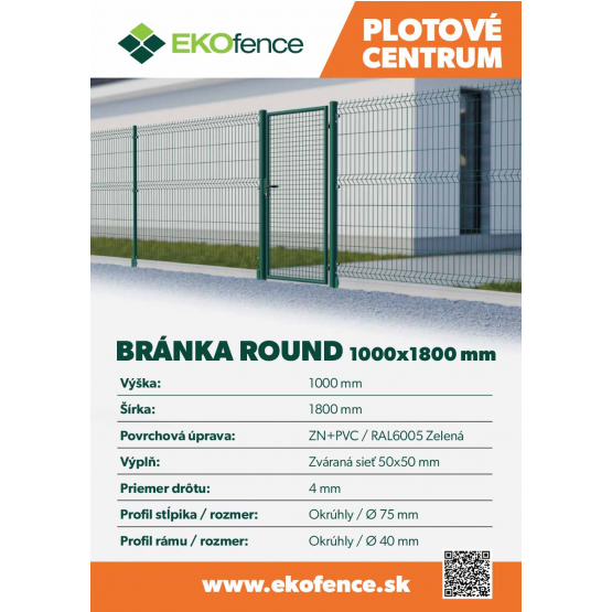 Bránka 1kr. ROUND ZnPVC 1000x1800mm, D75mm, zelená - detail 2 - detail 2