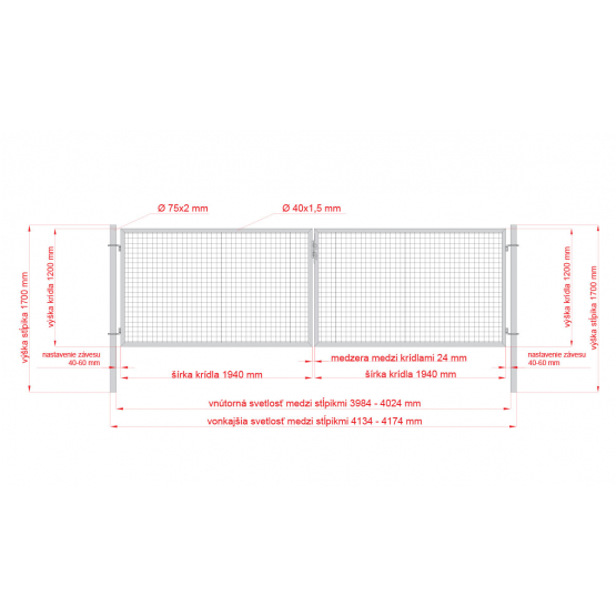 Brána 2kr. ROUND ZnPVC 4000x1200mm, D75mm, zelená - detail 2 - detail 2