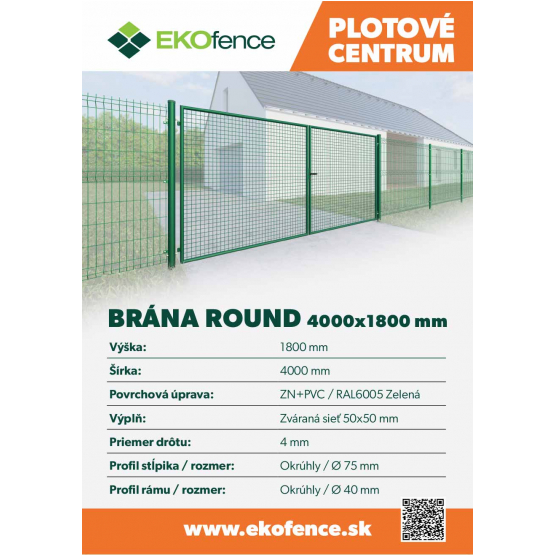 Brána 2kr. ROUND ZnPVC 4000x1800mm, D75mm, zelená - detail 1 - detail 1