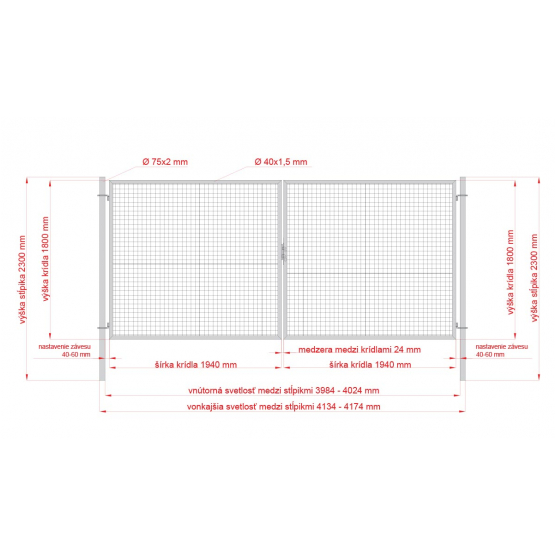 Brána 2kr. ROUND ZnPVC 4000x1800mm, D75mm, zelená - detail 2 - detail 2