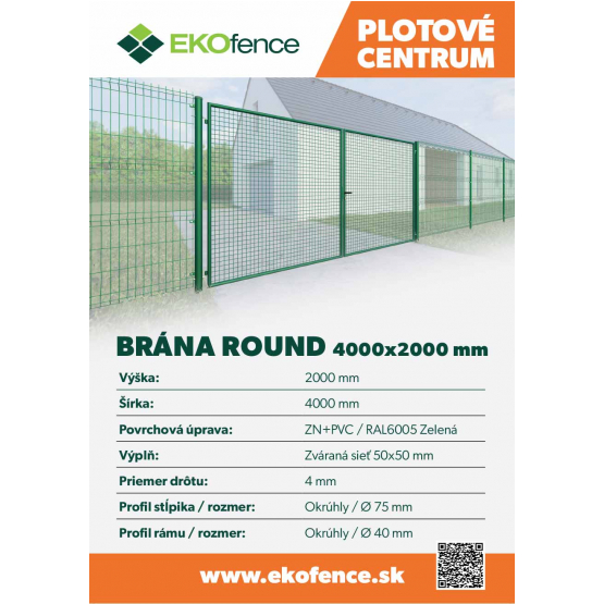 Brána 2kr. ROUND ZnPVC 4000x2000mm, D75mm, zelená - detail 1 - detail 1